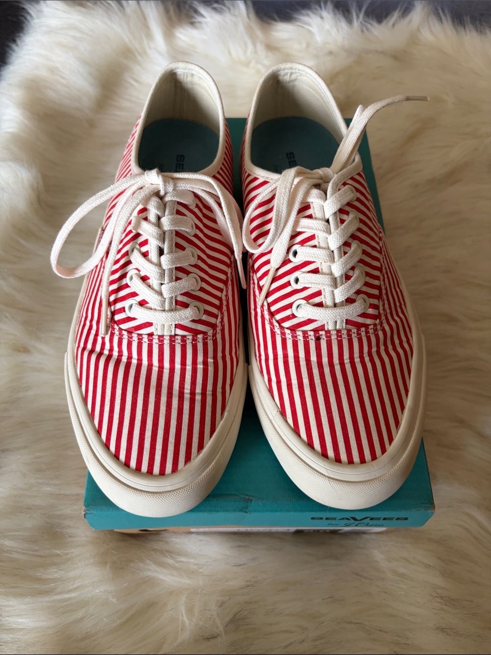 SeaVees for Jcrew Red and White Striped Canvas Sneakers